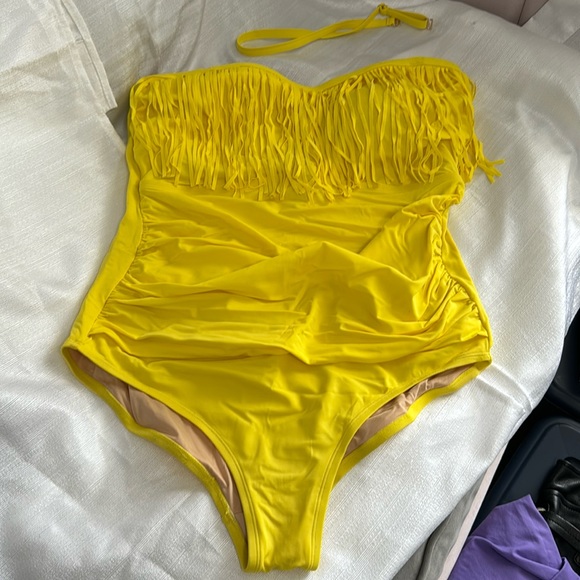 Swimsuits For All Retro Yellow One Piece with Fringe - Picture 2 of 5